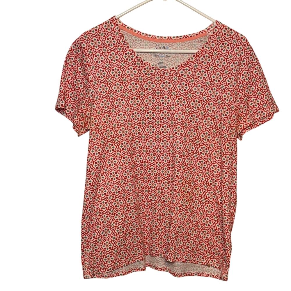 Croft & Barrow Red and White Patterned Short Sleeve Tee